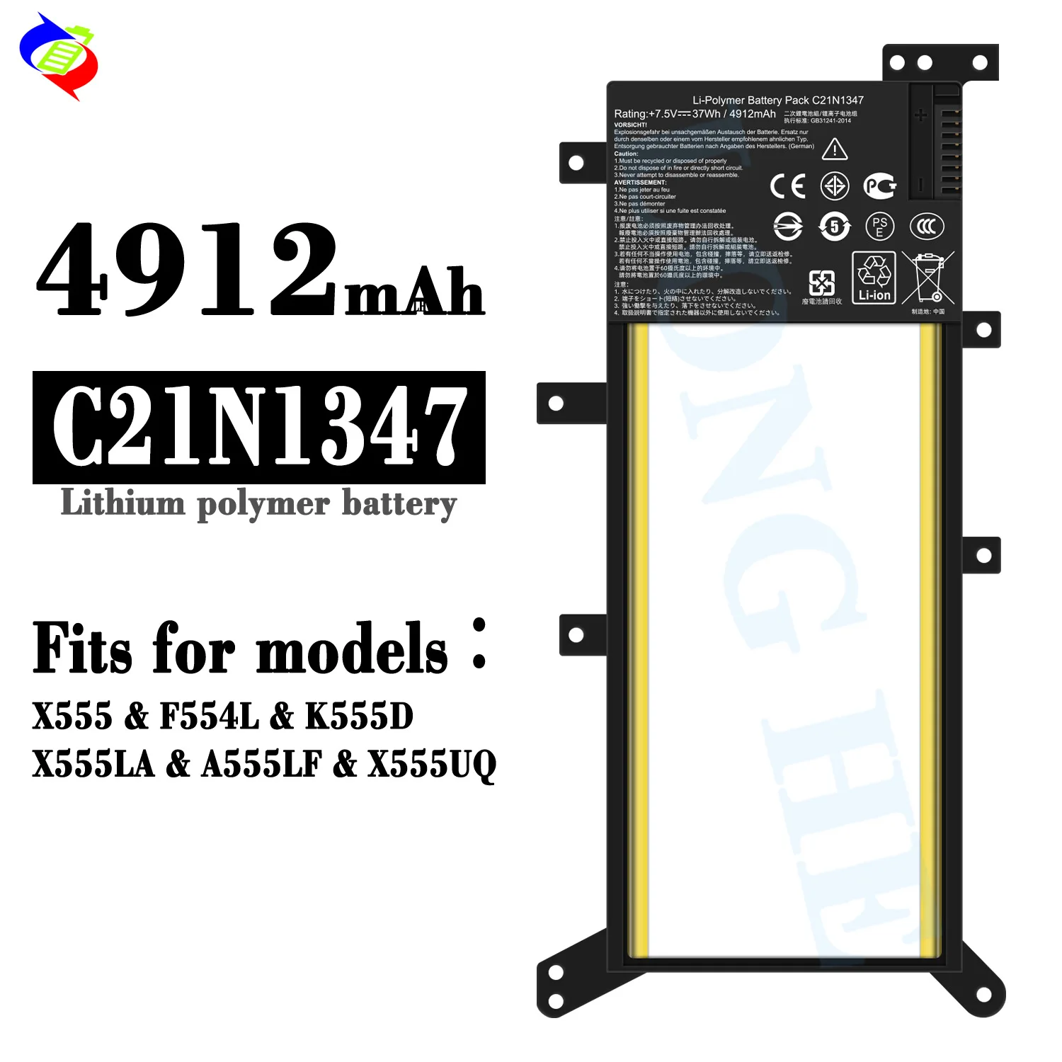 C21N1347 Laptop Battery for Asus X555 X555LJ X555LD X555LP X555LN X554L F554L F555L R556 Y583L W519L A555L 7.5V 37Wh Battery
C21N1347 Laptop Battery for Asus X555 X555LJ X555LD X555LP X555LN X554L F554L F555L R556 Y583L W519L A555L 7.5V 37Wh Battery