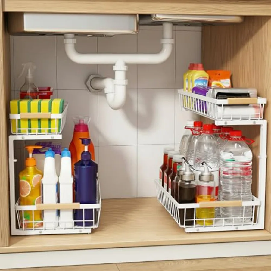 Under Sink Organizer 2 Pack, 2 Tier Pull Out Cabinet Organizers and Storage for Kitchen Bathroom Pantry Laundry, Adjustable Hei
Under Sink Organizer 2 Pack, 2 Tier Pull Out Cabinet Organizers and Storage for Kitchen Bathroom Pantry Laundry, Adjustable Hei