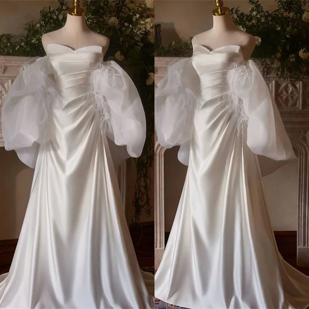 Customized Graceful White Satin Evening Dress High Quality Strapless Off the Shoulder Short Sleeves Lace Up Back Wedding Dress
Customized Graceful White Satin Evening Dress High Quality Strapless Off the Shoulder Short Sleeves Lace Up Back Wedding Dress