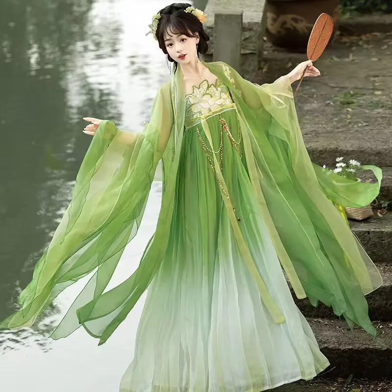 Chinese Hanfu Dress Women Carnival Cosplay Costume Ancient Tang Dynasty Embroidered Green&Blue Gradient Hanfu Party Dress
Chinese Hanfu Dress Women Carnival Cosplay Costume Ancient Tang Dynasty Embroidered Green&Blue Gradient Hanfu Party Dress