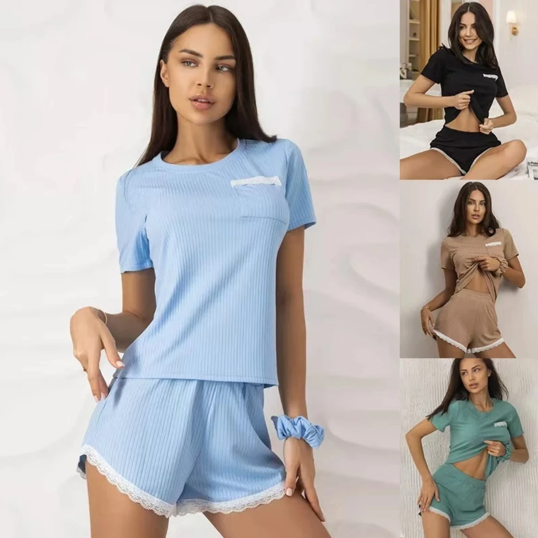 2025 Women's Lace Trim Pajama Set Summer Thin Sleepwear Slim Fit T-Shirt & Shorts Two Piece Shorts Set Summer Home Sleepwear
2025 Women's Lace Trim Pajama Set Summer Thin Sleepwear Slim Fit T-Shirt & Shorts Two Piece Shorts Set Summer Home Sleepwear
