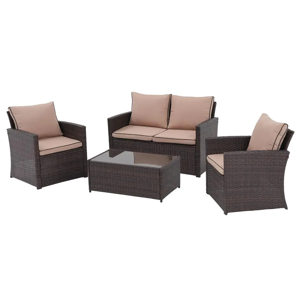 Patio Furniture Set, 4 Piece Outdoor Patio Conversation Set, AllWeather PE Rattan Wicker Sectional Patio Sofa Set with Tempered
Patio Furniture Set, 4 Piece Outdoor Patio Conversation Set, AllWeather PE Rattan Wicker Sectional Patio Sofa Set with Tempered