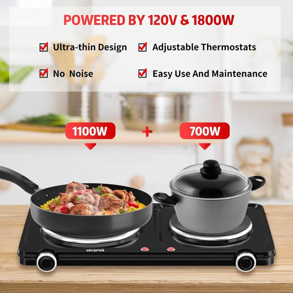 Hot Plate for Cooking, 1800W Portable Electric Stove,Double Electric Burner for Cooking,Cooktop for Dorm Office Home Camp
Hot Plate for Cooking, 1800W Portable Electric Stove,Double Electric Burner for Cooking,Cooktop for Dorm Office Home Camp