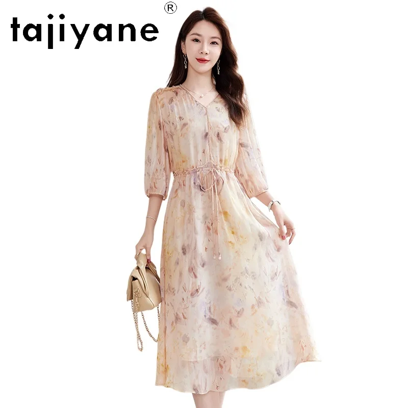 TAJIYANE 100% Mulberry Silk Dresses for Women Elegant Blue Floral Long Dress Summer Vacation Frocks 2026 New Woman Clothes 원피스
TAJIYANE 100% Mulberry Silk Dresses for Women Elegant Blue Floral Long Dress Summer Vacation Frocks 2026 New Woman Clothes 원피스