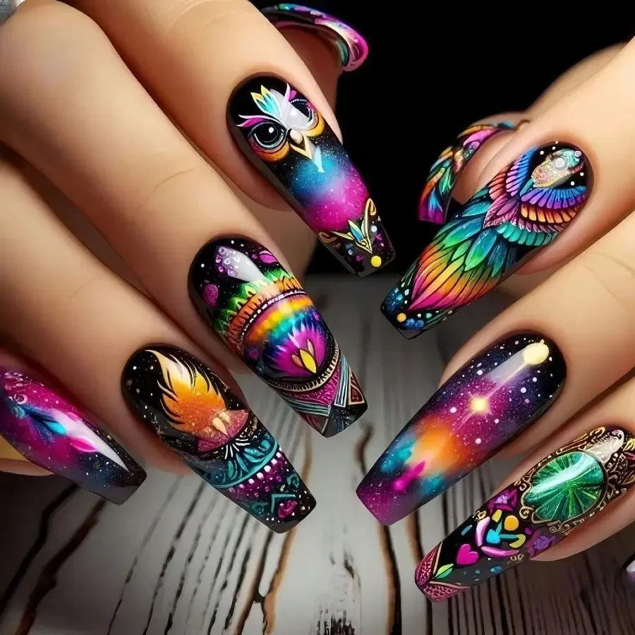 24Pcs Long Y2K Owl Feather Starry Press On Nails, Sparkle Multicolor, Reusable, Jelly Glue & Nail File Included
24Pcs Long Y2K Owl Feather Starry Press On Nails, Sparkle Multicolor, Reusable, Jelly Glue & Nail File Included