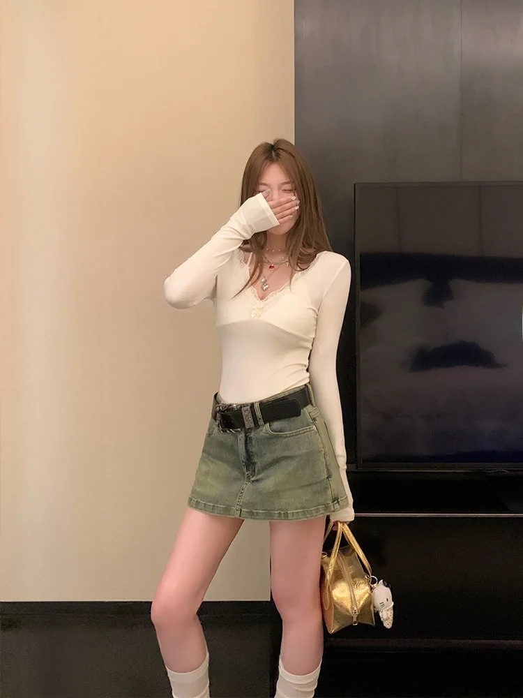 Женская тонкая блузка Pure Desire с кружевом, V-образным вырезом и длинными рукавами, весна-осень, дизайнерская, для ношения под одеждой
Женская тонкая блузка Pure Desire с кружевом, V-образным вырезом и длинными рукавами, весна-осень, дизайнерская, для ношения под одеждой