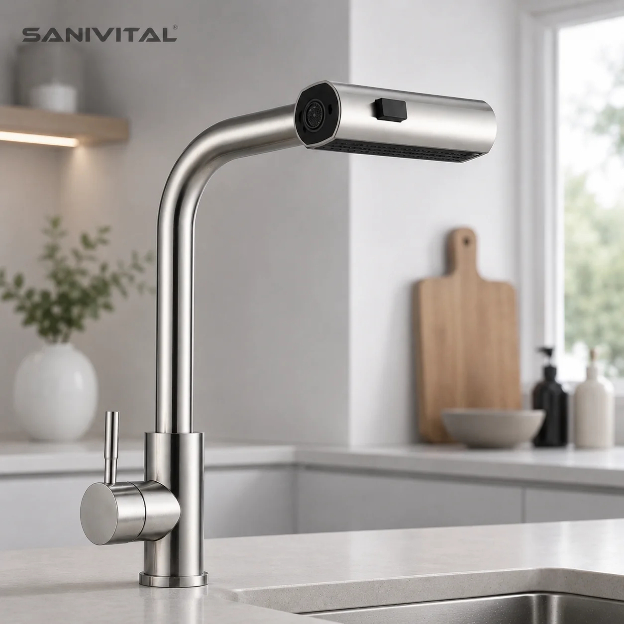SANIVITAL Deck Mount Pull-Out Kitchen Sink Faucet 360° Swivel Dual Spray Mode Anti-Rust Stainless Steel Mixer Tap
SANIVITAL Deck Mount Pull-Out Kitchen Sink Faucet 360° Swivel Dual Spray Mode Anti-Rust Stainless Steel Mixer Tap