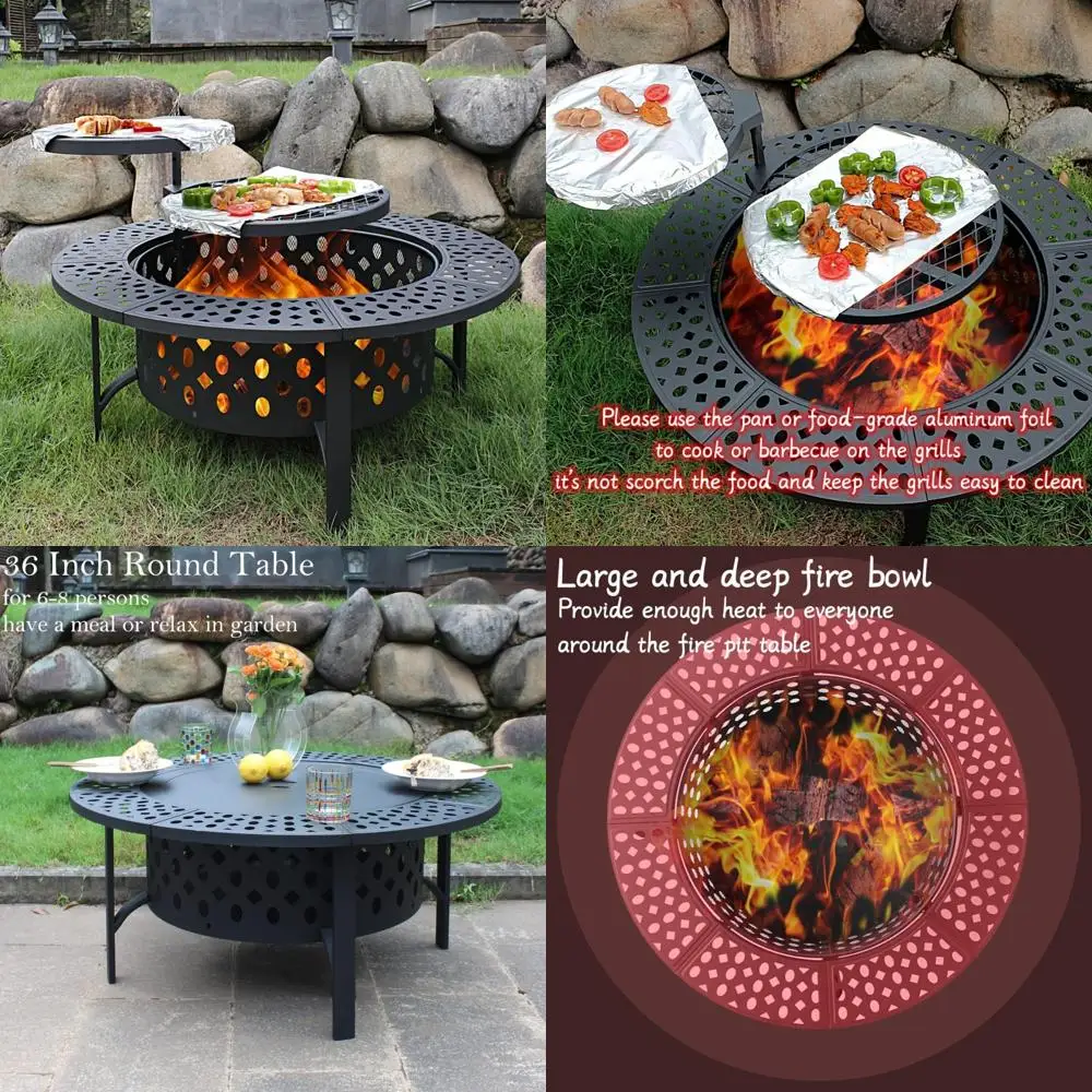 Wood Burning Outdoor Fire Pit with 36 Inch Diameter, Double Grills, Lid, Poker, and Waterproof Cover for BBQ and Patio Use
Wood Burning Outdoor Fire Pit with 36 Inch Diameter, Double Grills, Lid, Poker, and Waterproof Cover for BBQ and Patio Use