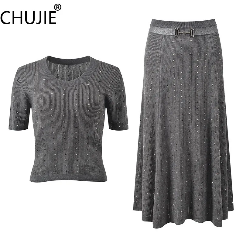 CHUJIE Women's Dress Set 2025 Spring/Summer New French Heavy Industry Hot Diamond Thin Cardigan Short Sleeve Top Half Skirt Set
CHUJIE Women's Dress Set 2025 Spring/Summer New French Heavy Industry Hot Diamond Thin Cardigan Short Sleeve Top Half Skirt Set