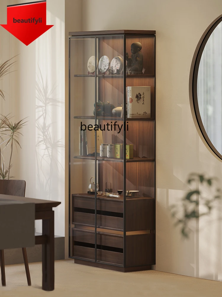 A44Solid Wood Floor Bookcase Black Walnut Display Cabinet Made of Glass Entire Wall Living Room Tea Set Assembled Cabinet
A44Solid Wood Floor Bookcase Black Walnut Display Cabinet Made of Glass Entire Wall Living Room Tea Set Assembled Cabinet