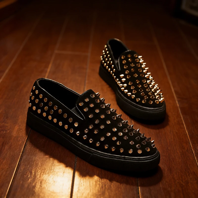 Black Spikes Rivet Men Loafers Shoes Fashion Personality Luxury Design Leather Shoes Man Party Footwear Casual Flats Moccasins
Black Spikes Rivet Men Loafers Shoes Fashion Personality Luxury Design Leather Shoes Man Party Footwear Casual Flats Moccasins