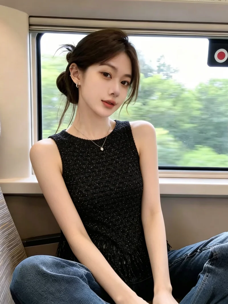 Elegant Korean Style Sleeveless Knitwear Women's Summer Unique Tassel Texture Self-Keeping Top Straight Cut Silken Material
Elegant Korean Style Sleeveless Knitwear Women's Summer Unique Tassel Texture Self-Keeping Top Straight Cut Silken Material