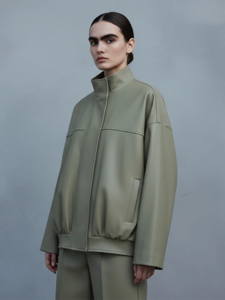 Solid Stand Collar Leather Women Jacket Fashion Full Sleeve Zipper Pocke Jackets Spring Lady Casual Daily Commute Coat 2026 New
Solid Stand Collar Leather Women Jacket Fashion Full Sleeve Zipper Pocke Jackets Spring Lady Casual Daily Commute Coat 2026 New