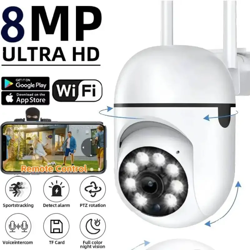 8MP Wifi Wireless Security Monitor Cameras Color Night Vision PTZ SmartHome AI AutoTracking Security Protection Surveillance Cam
8MP Wifi Wireless Security Monitor Cameras Color Night Vision PTZ SmartHome AI AutoTracking Security Protection Surveillance Cam
