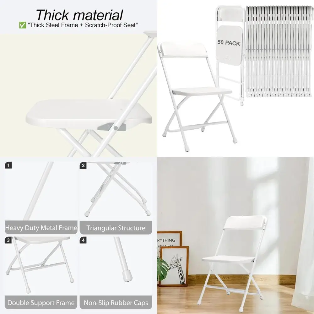Set of 50 White Plastic Folding Chairs for Outdoor & Indoor Use, Durable with 350lb Capacity, Ideal for Events, Weddings, Partie
Set of 50 White Plastic Folding Chairs for Outdoor & Indoor Use, Durable with 350lb Capacity, Ideal for Events, Weddings, Partie