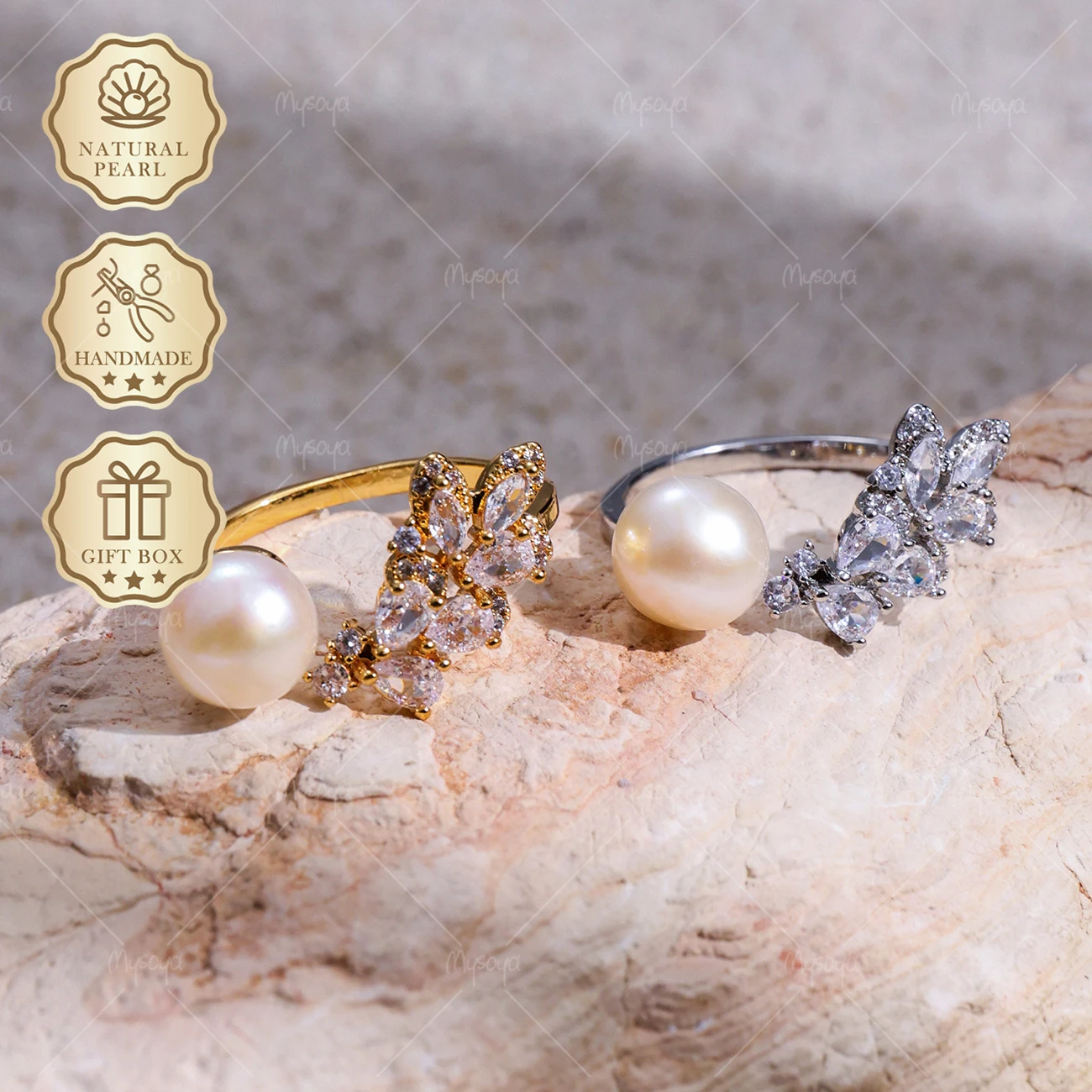MYSOYA 8-9mm Freshwater Pearl Open Ring Gold/Silver Leaf CZ Ring, Gift Box, Birthday Jewelry S425
MYSOYA 8-9mm Freshwater Pearl Open Ring Gold/Silver Leaf CZ Ring, Gift Box, Birthday Jewelry S425