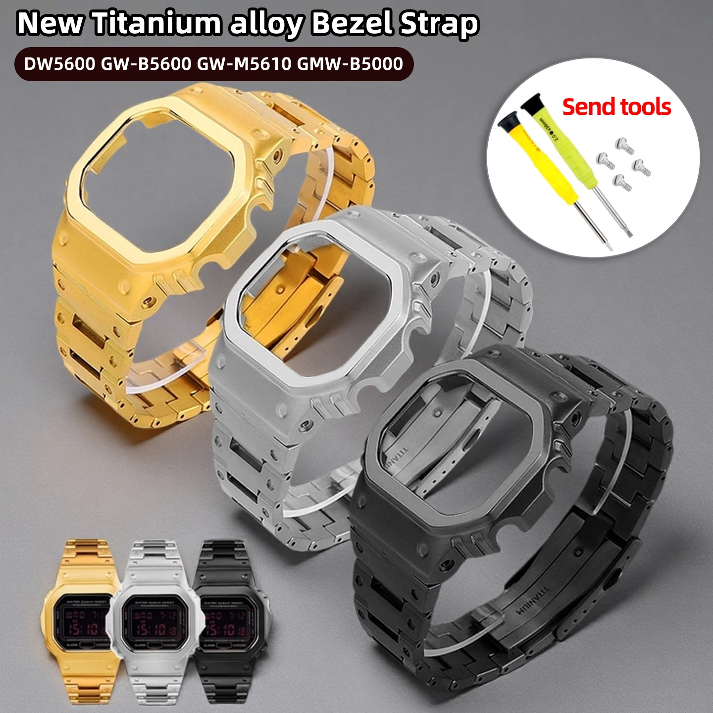 Modified Titanium Alloy Bezel Case Strap Band Kit For Casio G-SHOCK DW5600 GWB5600 GWM5610 G5600 Series With Tools Accessories
Modified Titanium Alloy Bezel Case Strap Band Kit For Casio G-SHOCK DW5600 GWB5600 GWM5610 G5600 Series With Tools Accessories