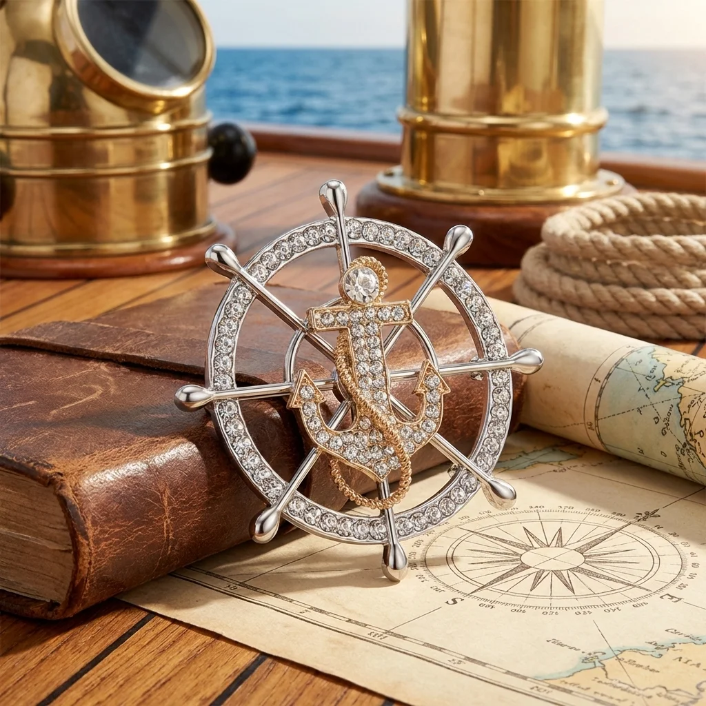 Stylish Rhinestone Ship's Wheel Brooches for Women Ocean Series Pin Friend Event Party New Gifts Jewelry Decoration Accessories
Stylish Rhinestone Ship's Wheel Brooches for Women Ocean Series Pin Friend Event Party New Gifts Jewelry Decoration Accessories