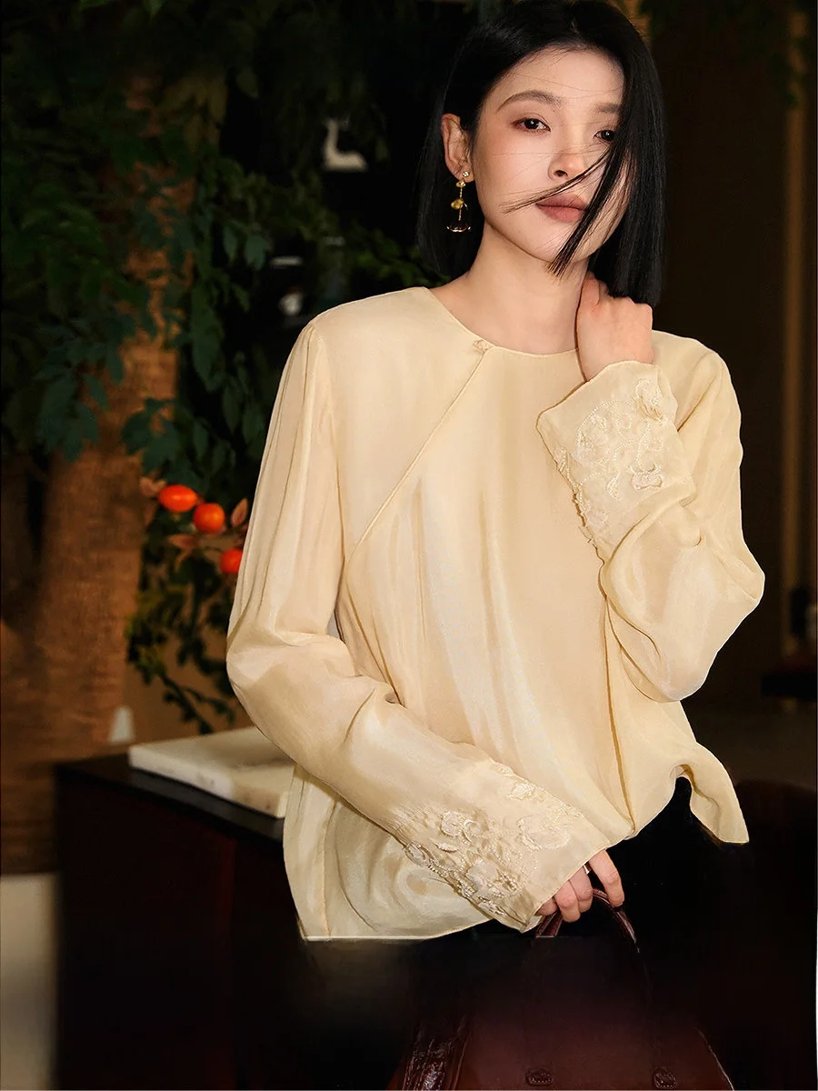Chinese Style Long Sleeve round Neck Copper Ammonia Fiber Shirt Women's Fashion Breathable Comfortable Skin-Friendly Shirt
Chinese Style Long Sleeve round Neck Copper Ammonia Fiber Shirt Women's Fashion Breathable Comfortable Skin-Friendly Shirt