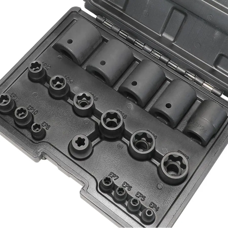 Torx Plus Socket Set 6 Point EP Socket EP4, EP5, EP6, EP7, EP8, EP10, EP11, EP12, EP14, EP16, EP18, EP20, EP22, EP24, EP26, EP28
Torx Plus Socket Set 6 Point EP Socket EP4, EP5, EP6, EP7, EP8, EP10, EP11, EP12, EP14, EP16, EP18, EP20, EP22, EP24, EP26, EP28