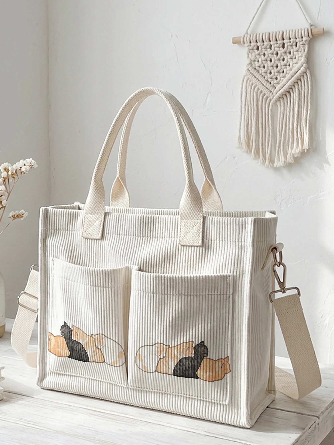 Cute Snuggling Cats Print Corduroy Tote Bag Large Capacity Multi Pocket Cat Lover Commuter Shoulder Bag
Cute Snuggling Cats Print Corduroy Tote Bag Large Capacity Multi Pocket Cat Lover Commuter Shoulder Bag