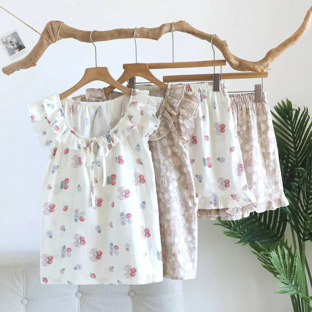 Floral Women's Pajamas With Shorts Summer Wear 2-Piece Set Sleepwear Women Nightwear Pyjama Femme 100% Cotton Home Clothing
Floral Women's Pajamas With Shorts Summer Wear 2-Piece Set Sleepwear Women Nightwear Pyjama Femme 100% Cotton Home Clothing