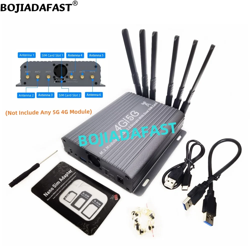 5G 4G WWAN LTE GSM Module Modem USB 3.0 To NGFF M.2 Key-B Wireless Adapter 2 SIM Card Slot With 6 Antennas & Protective Case Fan
5G 4G WWAN LTE GSM Module Modem USB 3.0 To NGFF M.2 Key-B Wireless Adapter 2 SIM Card Slot With 6 Antennas & Protective Case Fan