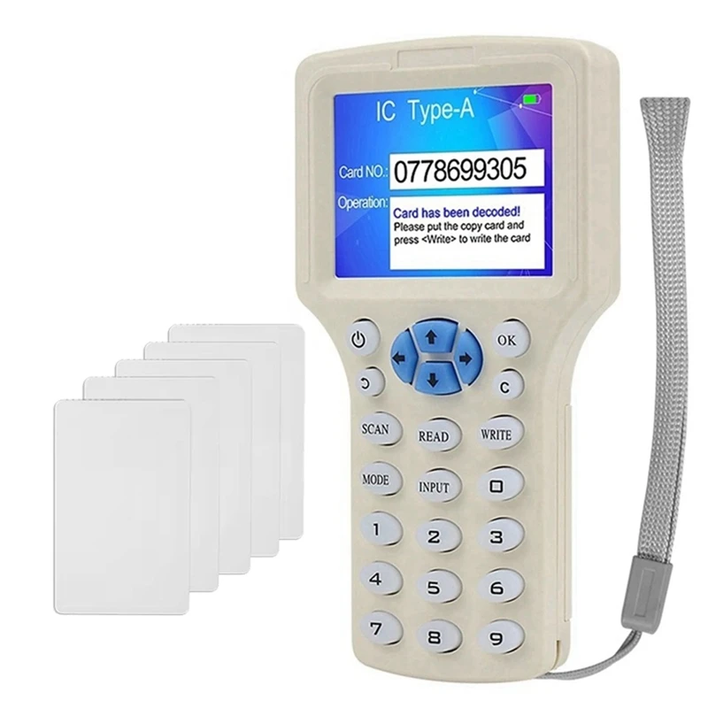RFID NFC Считыватель смарт-карт + 5XCUID-карт RFID Дубликатор 125K 13,56 МГц IC/ID Устройство записи ключей RFID-программист Репликатор ключей
RFID NFC Считыватель смарт-карт + 5XCUID-карт RFID Дубликатор 125K 13,56 МГц IC/ID Устройство записи ключей RFID-программист Репликатор ключей