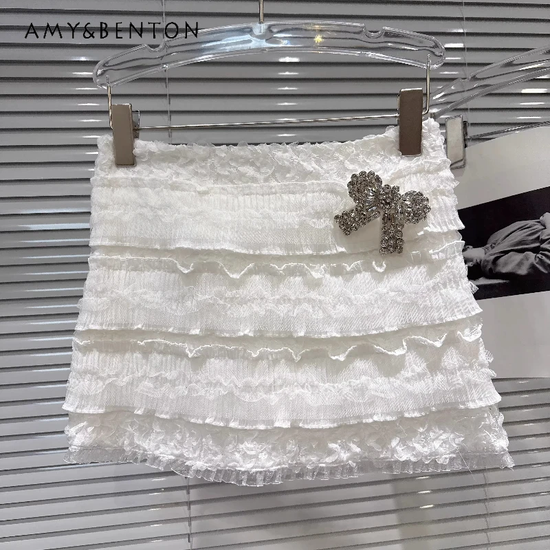Women's Short Skirt 2026 Summer New Sweet Lace Splicing Temperament Rhinestone Bow Versatile Chiffon Cake Mini Skirts Ladies
Women's Short Skirt 2026 Summer New Sweet Lace Splicing Temperament Rhinestone Bow Versatile Chiffon Cake Mini Skirts Ladies