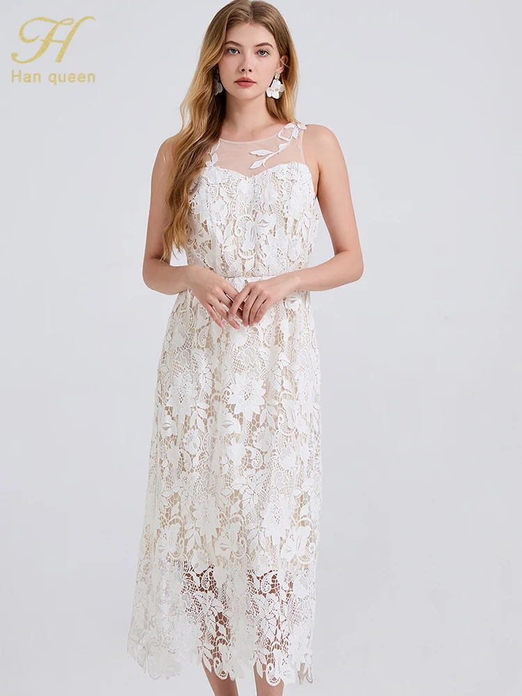 H Han Queen 2025 New Summer Women's Lace Long Dresses Chic Fashion hollow Out Sleeveless Vestidos Casual Slim Office Party Dress
H Han Queen 2025 New Summer Women's Lace Long Dresses Chic Fashion hollow Out Sleeveless Vestidos Casual Slim Office Party Dress
