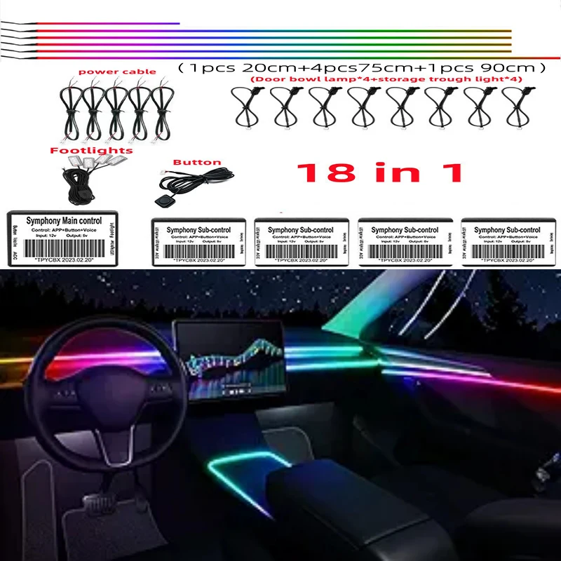 18 in 1 Full Color Streamer Car Ambient Lights RGB 64 Color Universal LED Interior Hidden Acrylic Strip Symphony Atmosphere Lamp
18 in 1 Full Color Streamer Car Ambient Lights RGB 64 Color Universal LED Interior Hidden Acrylic Strip Symphony Atmosphere Lamp