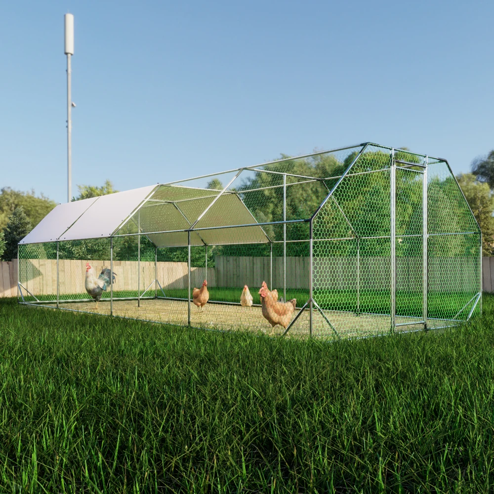 9.94 ft. x 25.68 ft. Galvanized Large Metal Walk in Chicken Coop Cage Farm Poultry Run Hutch Hen House
9.94 ft. x 25.68 ft. Galvanized Large Metal Walk in Chicken Coop Cage Farm Poultry Run Hutch Hen House