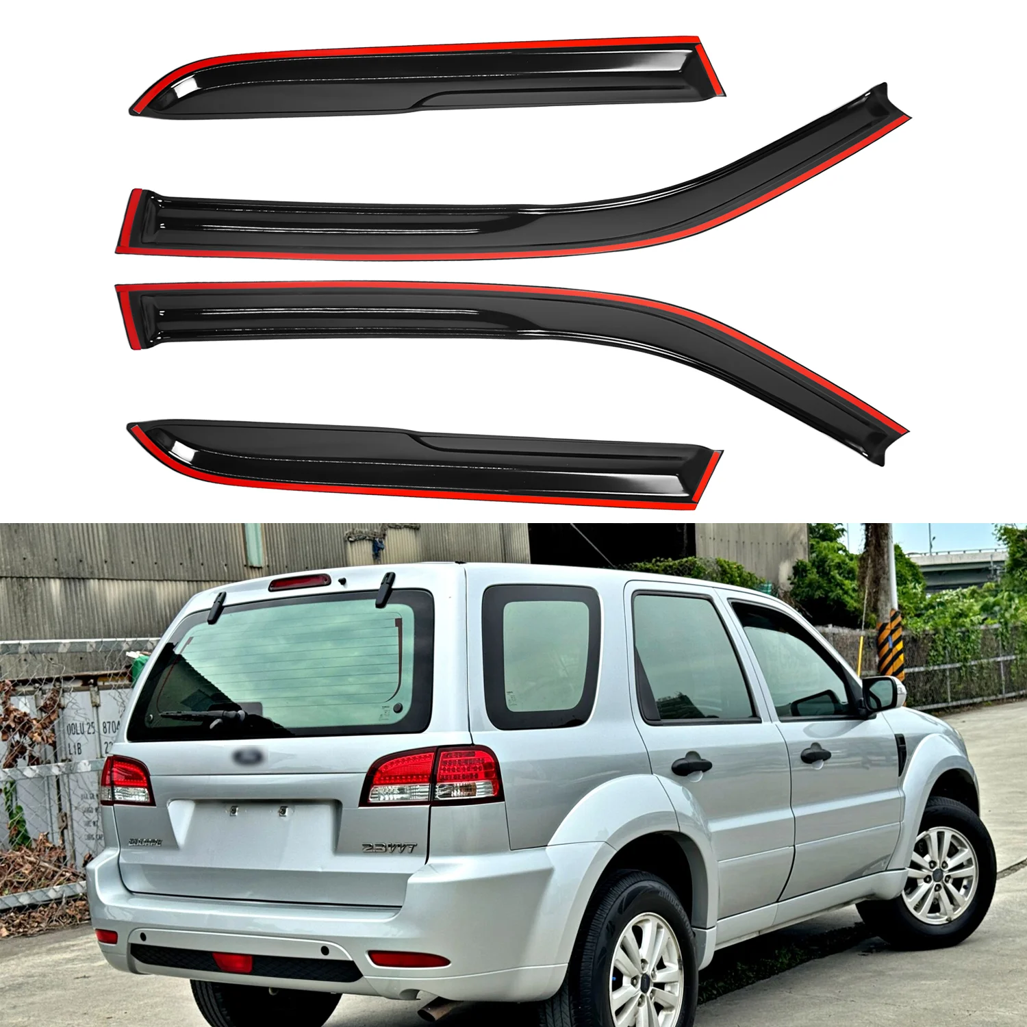 For Ford Escape 4-Door 2011-2012 / Mazda Tribute 4-Door 2008-2011 / Mercury Mariner 4-Door 2005-2011 Luxury Rain Guards Tinted 4pcs Set Window Visors with Water Channel 1.5MM Thickness
For Ford Escape 4-Door 2011-2012 / Mazda Tribute 4-Door 2008-2011 / Mercury Mariner 4-Door 2005-2011 Luxury Rain Guards Tinted 4pcs Set Window Visors with Water Channel 1.5MM Thickness