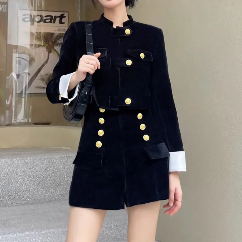 Y2k Black High-End Velvet Jacket Top Suit+Double Breasted Wide Leg Shorts Outfits Vintage Small Fragrance Set Women 2 Pieces
Y2k Black High-End Velvet Jacket Top Suit+Double Breasted Wide Leg Shorts Outfits Vintage Small Fragrance Set Women 2 Pieces