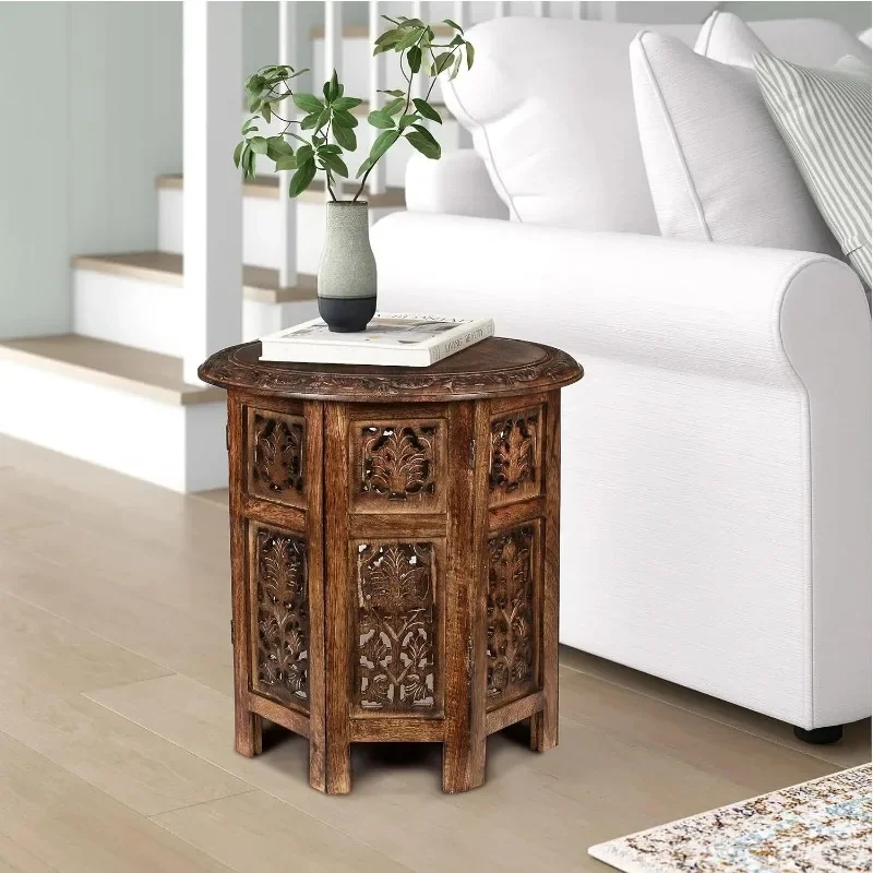 Handcrafted Wooden Round Side Table - Farmhouse Coffee Table, Vintage Accent End Table with Intricate Carvings for Living Room,
Handcrafted Wooden Round Side Table - Farmhouse Coffee Table, Vintage Accent End Table with Intricate Carvings for Living Room,