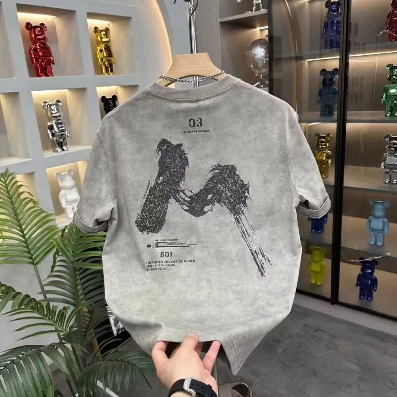 Summer New Washed Print Letter Loose Men's Short Sleeved T-shirt Casual Tie dye Trend Top
Summer New Washed Print Letter Loose Men's Short Sleeved T-shirt Casual Tie dye Trend Top