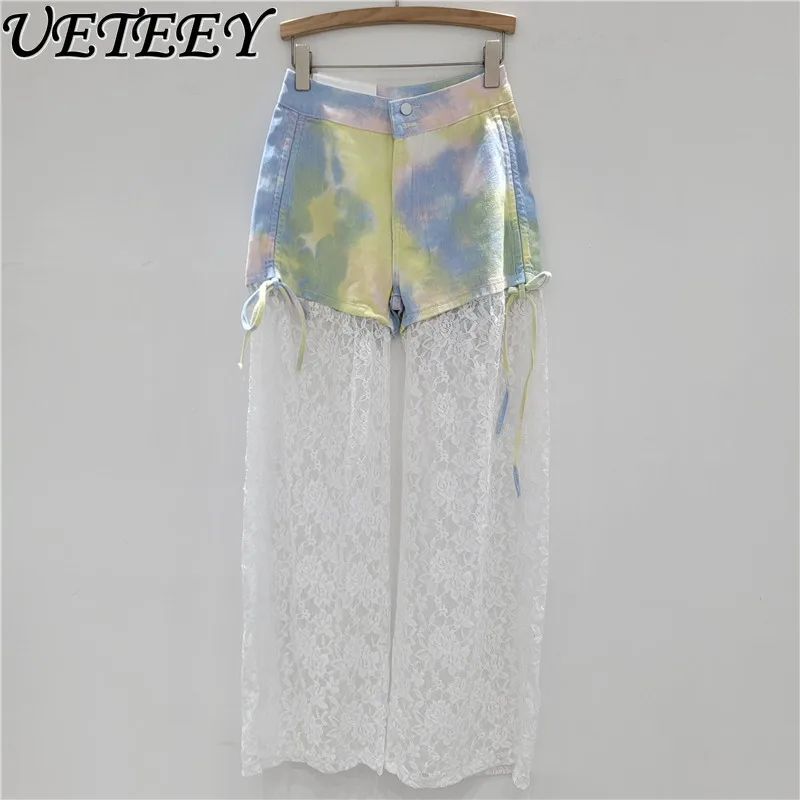 Streetwear Fashion Pleated Drawstring Tie-dye High Waist Shorts Splicing Lace Wide Leg Denim Trousers Women Casual Pants Ladies
Streetwear Fashion Pleated Drawstring Tie-dye High Waist Shorts Splicing Lace Wide Leg Denim Trousers Women Casual Pants Ladies