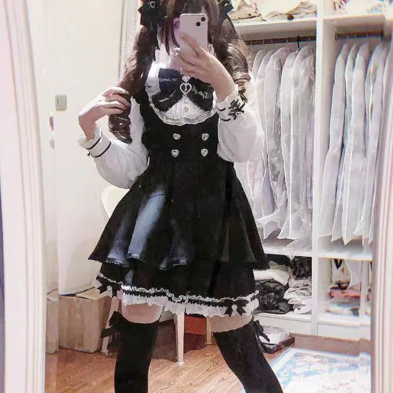 Jirai Kei Bow Dress Women Sweet Kawaii Style Black Lolita Y2K Skirt Lace Long Sleeve Gothic Outfits Japanese School Girl Uniform
Jirai Kei Bow Dress Women Sweet Kawaii Style Black Lolita Y2K Skirt Lace Long Sleeve Gothic Outfits Japanese School Girl Uniform