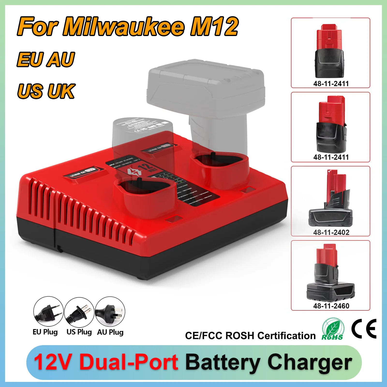 For Milwaukee 12V Dual Port Charger Replacement Battery Charger for Milwaukee M12 N12 Lithium Battery 48-11-2401,48-11-2420
For Milwaukee 12V Dual Port Charger Replacement Battery Charger for Milwaukee M12 N12 Lithium Battery 48-11-2401,48-11-2420