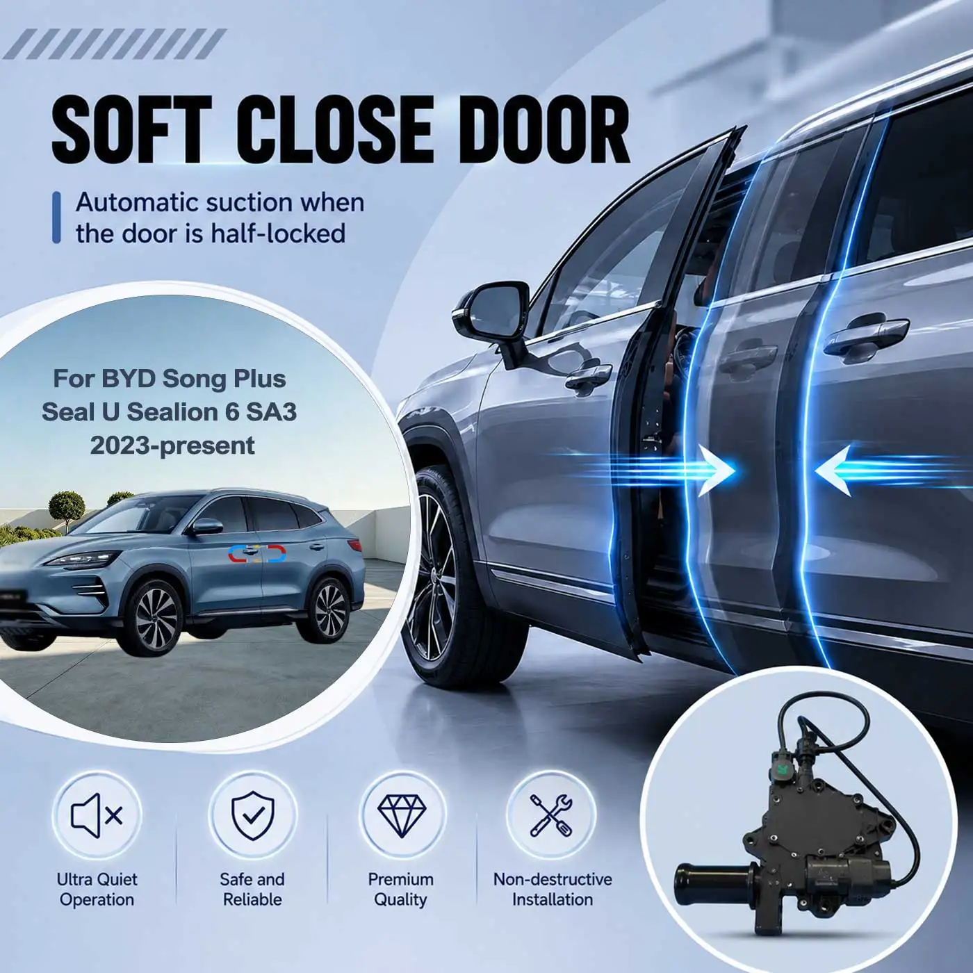 For BYD Song Plus Seal U Sealion 6 SA3 2023-now Electric Soft Close Door Auto Pull-In Suction Lock Intelligent Silent Closer Kit
For BYD Song Plus Seal U Sealion 6 SA3 2023-now Electric Soft Close Door Auto Pull-In Suction Lock Intelligent Silent Closer Kit