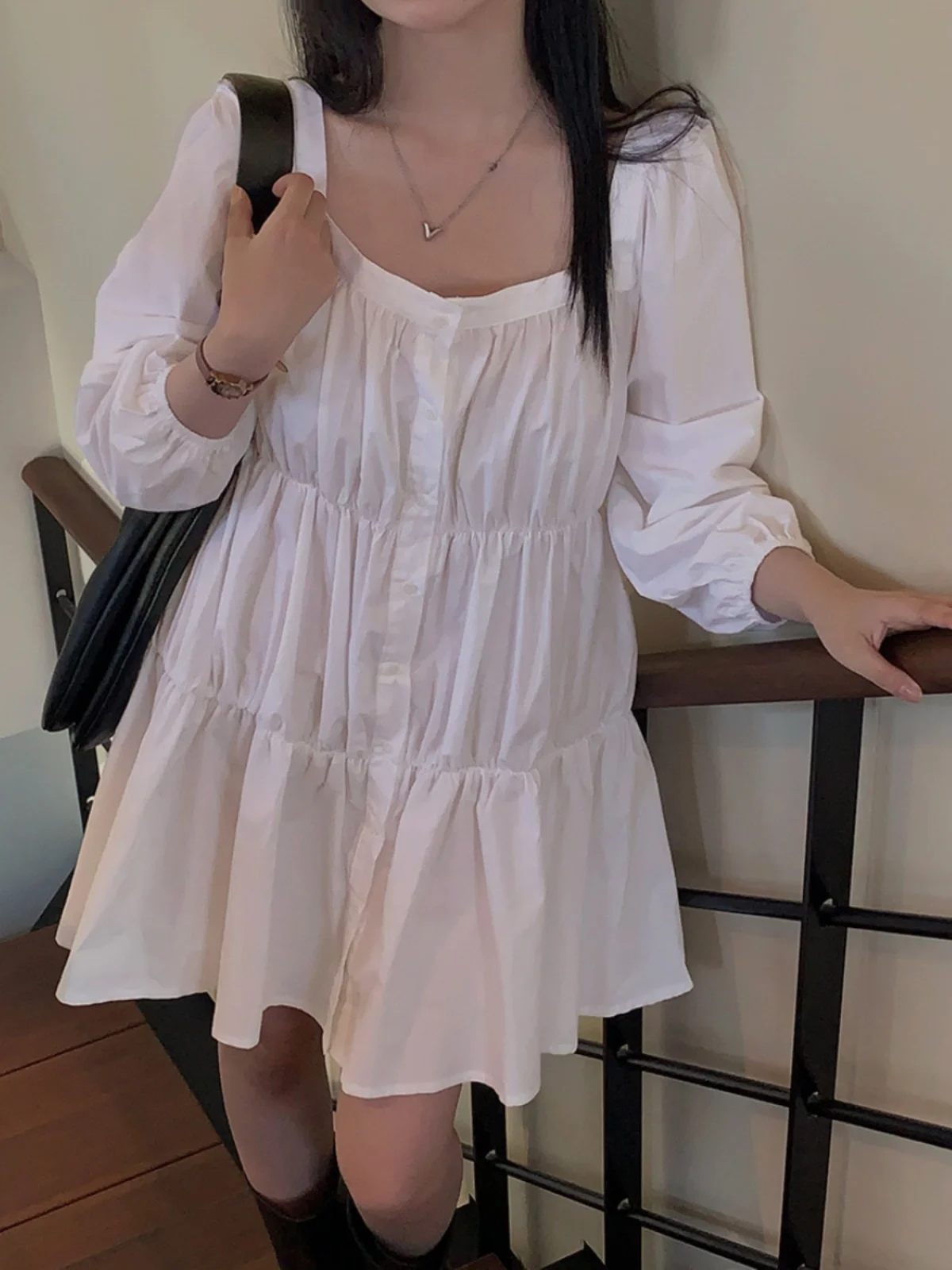 White Loose Long Sve Chic Women's Dr Autumn Faion Sensation Square Collar Single Button Cake Skirt Commute Sle
White Loose Long Sve Chic Women's Dr Autumn Faion Sensation Square Collar Single Button Cake Skirt Commute Sle