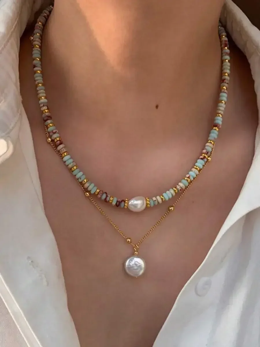 Retro Stone Necklace With Colorful Beads Women Vintage Minimalist Light Blue Collarbone Chain
Retro Stone Necklace With Colorful Beads Women Vintage Minimalist Light Blue Collarbone Chain