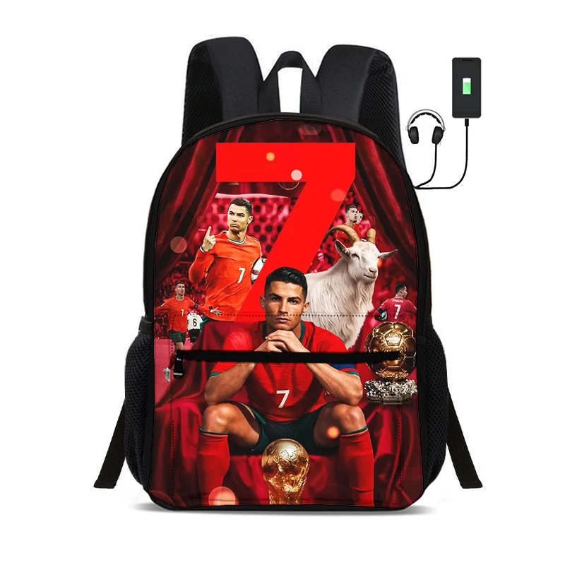 Ronaldo Child School bags CR Football Star Backpack with USB interface Bag for Student Rucksack Football Sport Bookbag Kids Gift
Ronaldo Child School bags CR Football Star Backpack with USB interface Bag for Student Rucksack Football Sport Bookbag Kids Gift