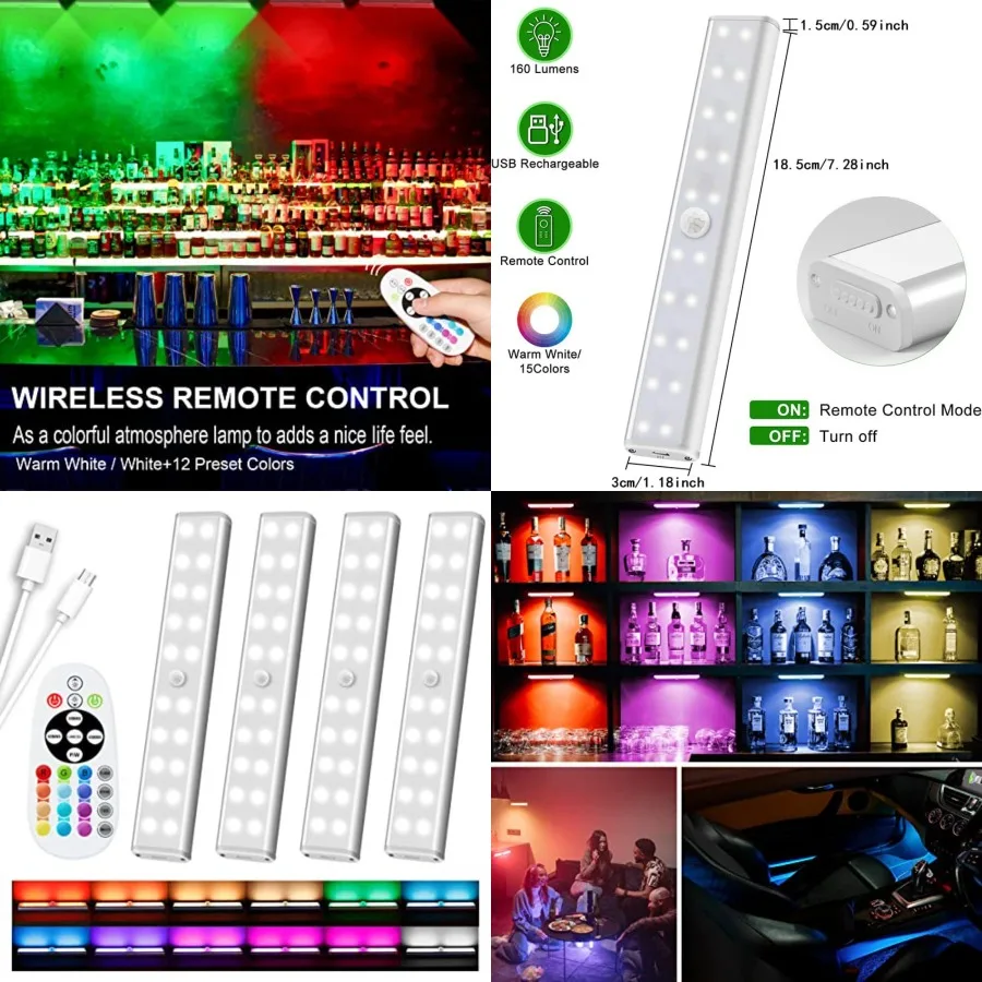 48 LED Under Cabinet Lighting Wireless, 15 Colors Changeable Rechargeable RGB Under Cabinet Lights Remote Control Under Counter
48 LED Under Cabinet Lighting Wireless, 15 Colors Changeable Rechargeable RGB Under Cabinet Lights Remote Control Under Counter