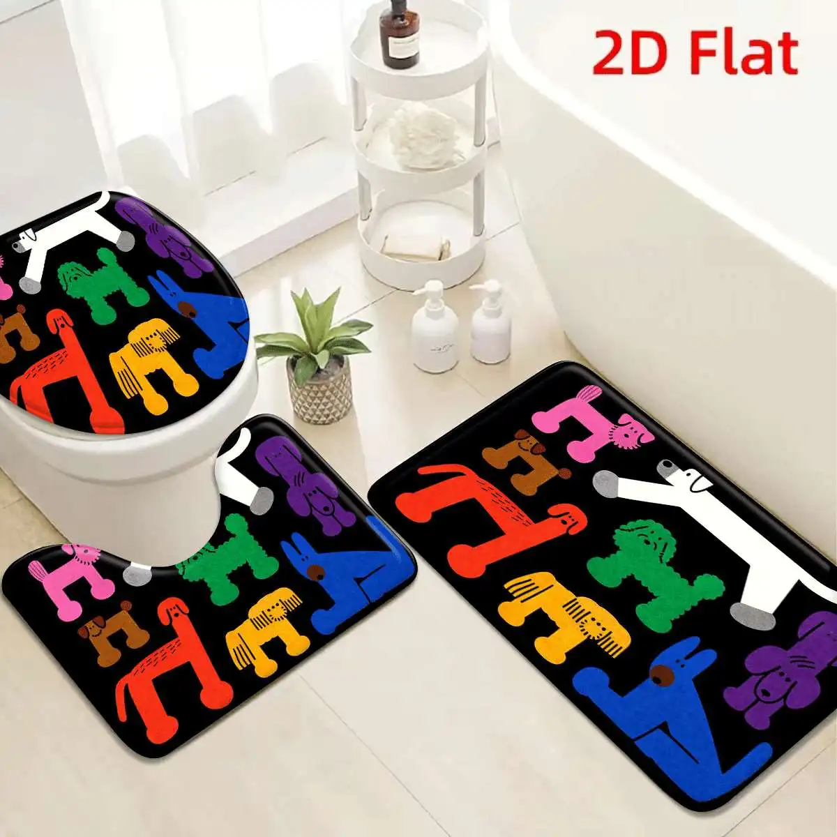 3Pcs Rainbow Dog Print Bath Mat Non Slip Absorbent Toilet Rug with Lid Cover for Bathroom Washable Flannel Black Base
3Pcs Rainbow Dog Print Bath Mat Non Slip Absorbent Toilet Rug with Lid Cover for Bathroom Washable Flannel Black Base