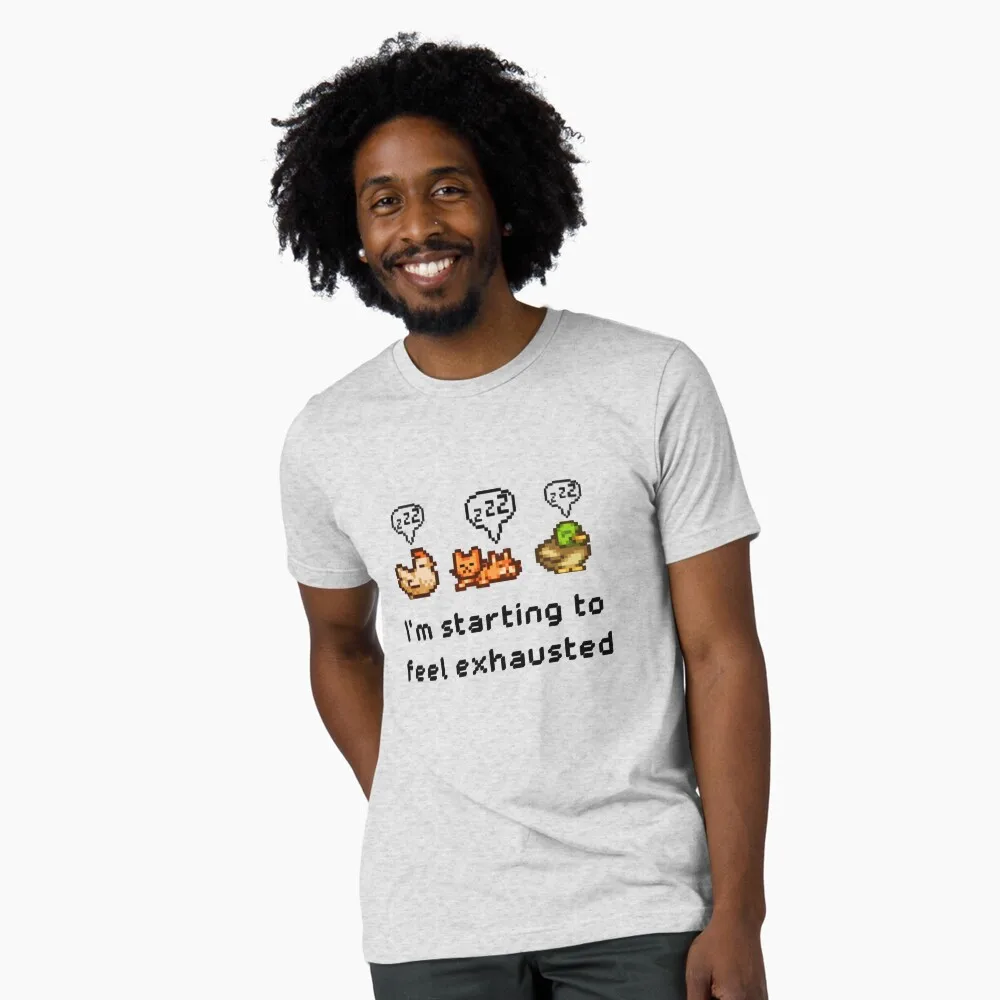 I'm Starting feel exhausted Chicken Cat Duck Funny t shirt Pixel game Stardew Valley Graphic Tee Y2K clothes Large size Tops
I'm Starting feel exhausted Chicken Cat Duck Funny t shirt Pixel game Stardew Valley Graphic Tee Y2K clothes Large size Tops