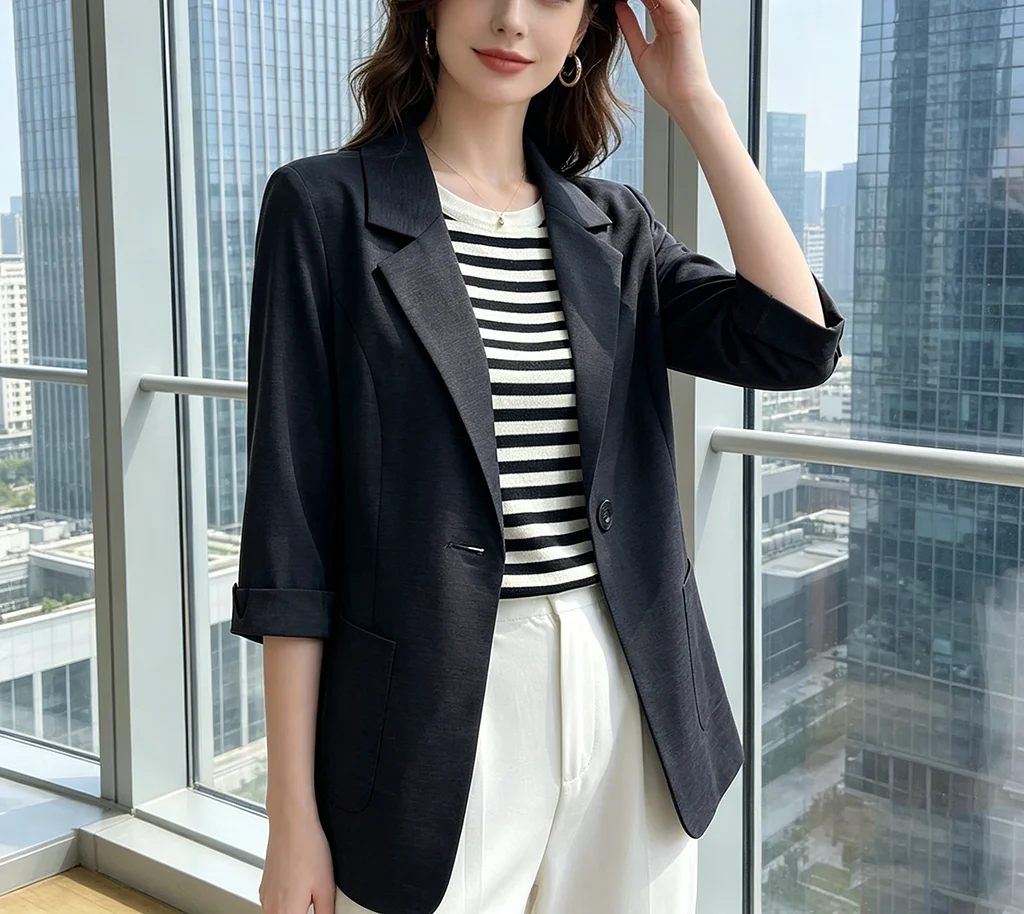 2026Summer Thin White Blazer Women 3/4 Sleeve Loose Fit Office Suit Jacket Elegant Business Formal Work Coat
2026Summer Thin White Blazer Women 3/4 Sleeve Loose Fit Office Suit Jacket Elegant Business Formal Work Coat