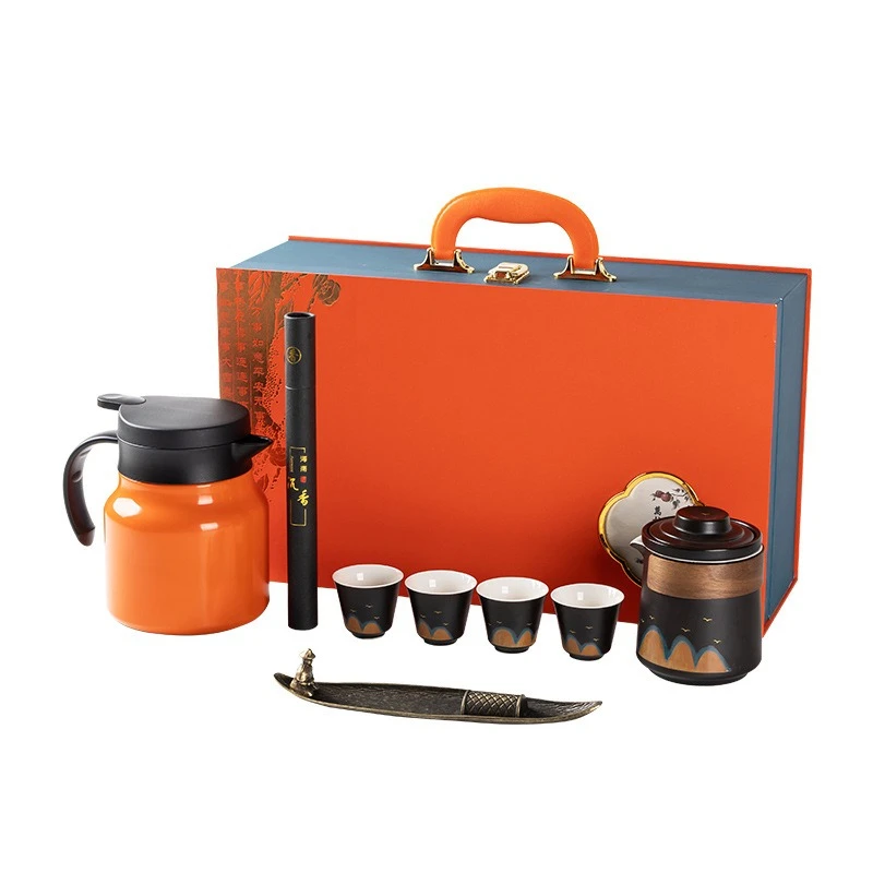 High-end travel tea set, ancient rhyme stacked flower set, orange teapot gift box, ceramic , full of teacups.
High-end travel tea set, ancient rhyme stacked flower set, orange teapot gift box, ceramic , full of teacups.