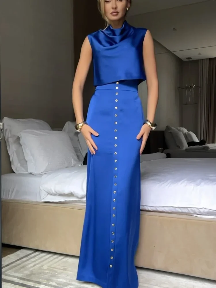 High Street Skirts Set Women Pile Collar Sleeveless Crop Vest Top High Waist Single Breasted Long Skirt New Lady Outfits
High Street Skirts Set Women Pile Collar Sleeveless Crop Vest Top High Waist Single Breasted Long Skirt New Lady Outfits