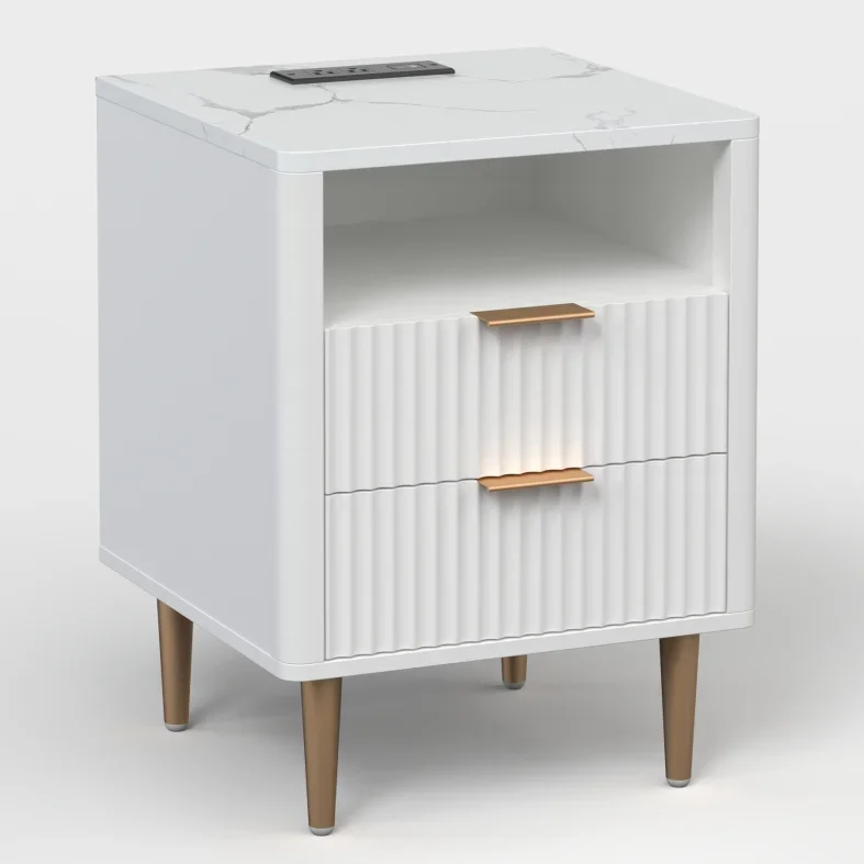 -Fluted Marble Finish Top Nightstand With Charging Station
-Fluted Marble Finish Top Nightstand With Charging Station